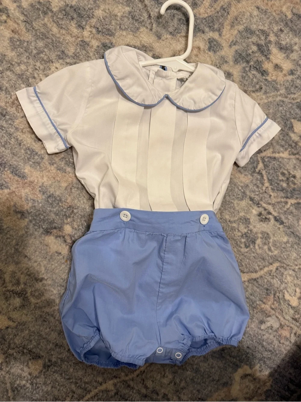 White Top and Light Blue Bubble Shorts Kids Matching Set